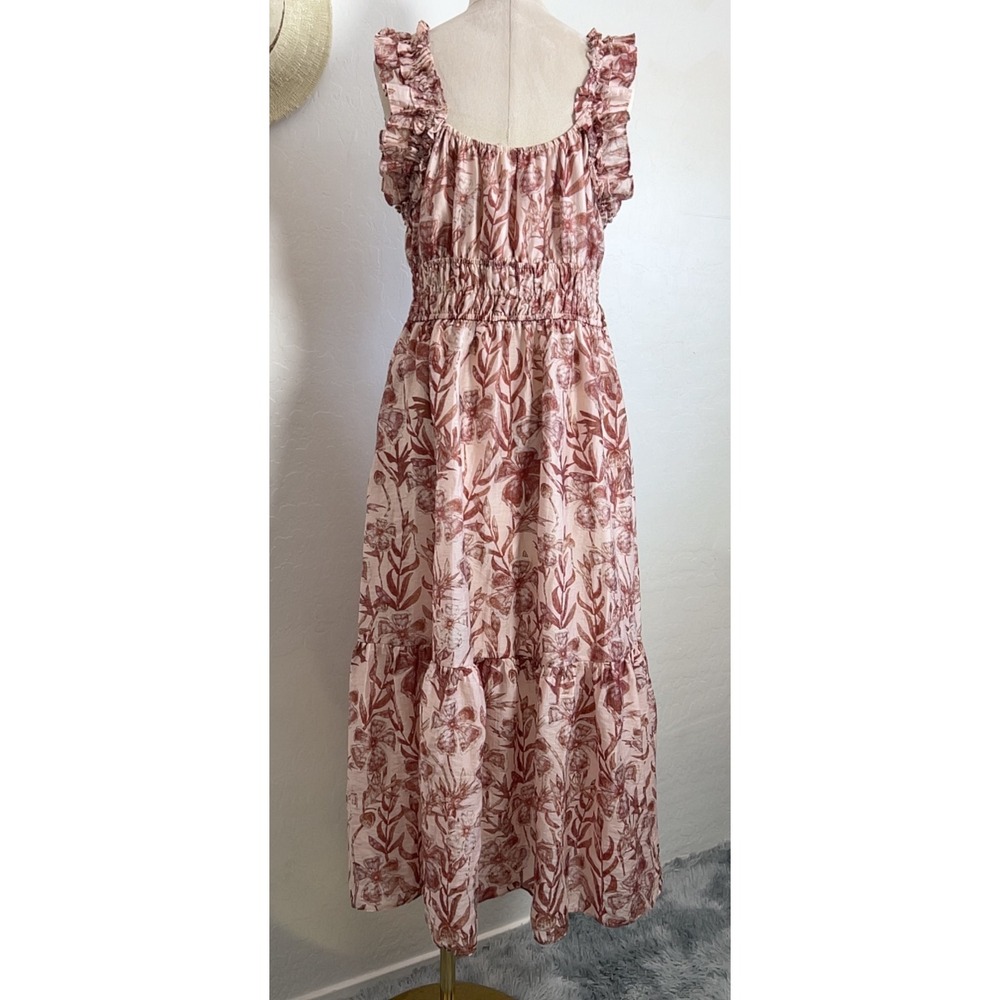 MELLODAY garden floral maxi sun pink red dress L regency cottage core boho chic - Picture 7 of 16